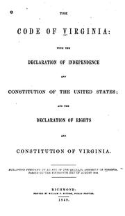 Front cover of The Code of Virginia: With the Declaration of Independence and Constitution of the United States .. by Virginia