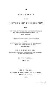 Front cover of An Epitome of the History of Philosophy: Being the Work Adopted by the University of France for .. by Caleb Sprague Henry
