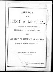 Cover of Speech of the Hon. A.M. Ross, treasurer of the province of Ontario by Alexander McLagan Ross