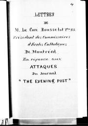 Cover of Lettres de M. le curé Rousselot, Ptre., S.S., président des Commissaires d'écoles catholiques de Montréal by V. Rousselot