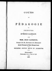 Cover of Cours de pédagogie ou Principes d'éducation by Jean Langevin