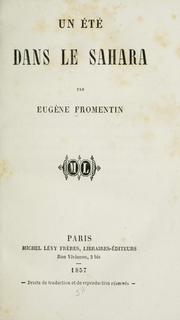 Front cover of Un été dans le Sahara by Eugène Fromentin