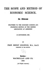 Front cover of The scope and method of economic science by Henry Sidgwick