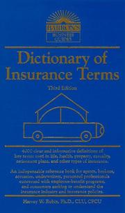 Front cover of Dictionary of insurance terms by Harvey W. Rubin