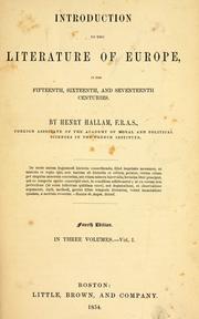 Front cover of Introduction to the literature of Europe in the 15th, 16th, and 17th centuries by Henry Hallam
