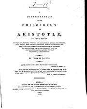 Front cover of A Dissertation on the Philosophy of Aristotle by Taylor, Thomas
