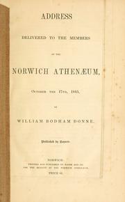 Cover of Address delivered to the members of the Norwich Athenaeum, October the 17th, 1845 by William Bodham Donne