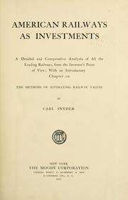 Front cover of American railways as investments by Carl Snyder