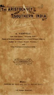 Front cover of The aristocracy of southern India by A. Vadivelu