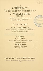 Front cover of A commentary on the scientific writings of J. Willard Gibbs by F. G. Donnan