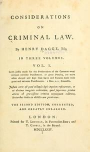 Front cover of Considerations on criminal law by Henry Dagge
