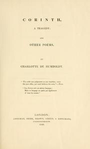 Front cover of Corinth, a tragedy by Charlotte De Humboldt