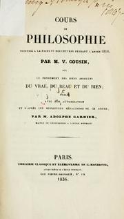 Front cover of Cours de philosophie sur le fondement des idées absolues du vrai by Cousin, Victor