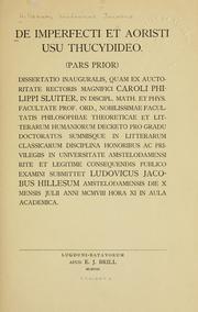 Front cover of De imperfecti et aoristi usu Thucydideo (pars prior) by Ludovicus Jacobus Hillesum
