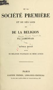 Front cover of De la société première et de ses lois by Félicité Robert de Lamennais