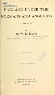 Cover of England under the Normans and Angevins by H. W. Carless Davis