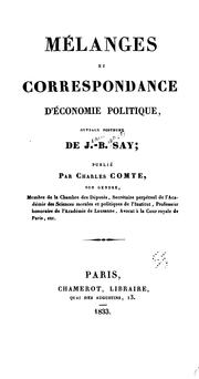 Front cover of Mélanges et correspondance d'économie politique by Jean Baptiste Say