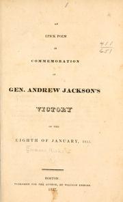 Cover of An epick poem in commemoration of Gen. Andrew Jackson's victory of the eighth of January, 1815 by Richard Emmons