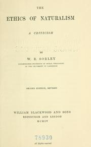 Front cover of The ethics of naturalism by William Ritchie Sorley