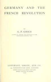 Cover of Germany and the French Revolution by George Peabody Gooch