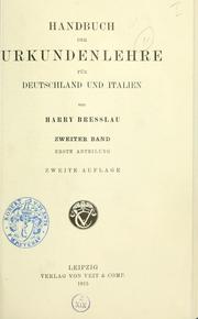 Front cover of Handbuch der Urkundenlehre für Deutschland und Italien by Harry Bresslau