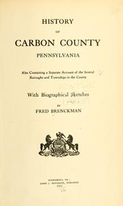 Front cover of History of Carbon County, Pennsylvania by Fred Brenckman