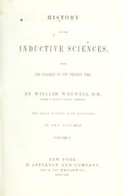 Front cover of History of the inductive sciences, from the earliest to the present time by William Whewell