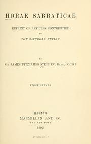 Front cover of Horae sabbaticae by Sir James Fitzjames Stephen
