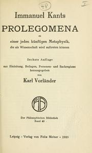 Front cover of Immanuel Kants Prolegomena zu einer jeden künftigen Metaphysik, die als Wissenschaft wird auftreten können by Immanuel Kant