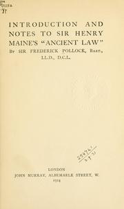 Front cover of Introduction and notes to Sir Henry Maine's "Ancient law" by Sir Frederick Pollock