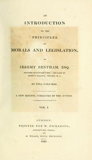 Cover of An introduction to the principles of morals and legislation by Jeremy Bentham