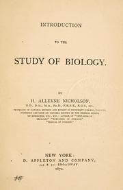 Front cover of Introduction to the study of biology by Henry Alleyne Nicholson