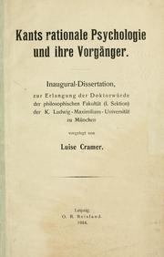 Front cover of Kants rationale Psychologie und ihre Vorgänger by Luise Cramer