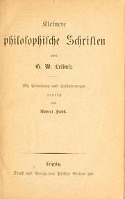 Cover of Kleinere philosophische Schriften by Gottfried Wilhelm Leibniz