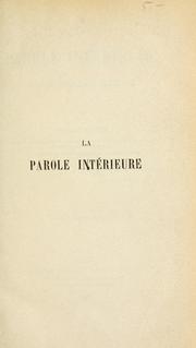 Cover of La parole intérieure by Victor Egger