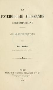 Front cover of La psychologie allemande contemporaine, école expérimentale by Théodule Armand Ribot