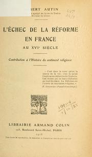 Front cover of L' échec de la réforme en France au XVIe siècle by Albert Autin