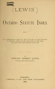 Front cover of Lewis' Ontario statute index by Edward Norman Lewis