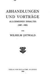 Front cover of Abhandlungen und Vorträge allgemeinen Inhaltes(1887-1903) by Wilhelm Ostwald