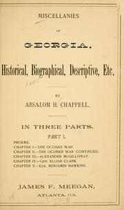 Front cover of Miscellanies of Georgia, historical, biographical, descriptive, etc by Absalom H. Chappell