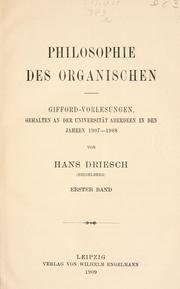 Front cover of Philosophie des organischen by Hans Driesch