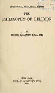 Cover of The philosophy of religion by Galloway, George.