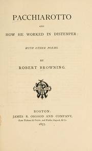 Front cover of Pacchiarotto and how he worked in distemper by Robert Browning