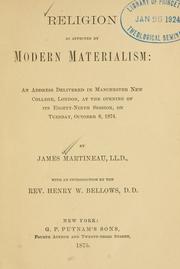 Front cover of Religion as affected by modern materialism by James Martineau