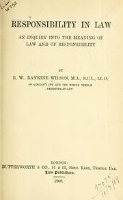 Front cover of Responsibility in law by R.W. Rankine Wilson