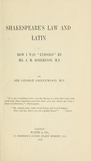 Front cover of Shakespeare's law and latin by Greenwood, G. G. Sir