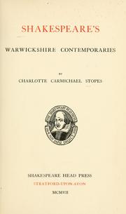 Front cover of Shakespeare's Warwickshire contemporaries by C. C. Stopes