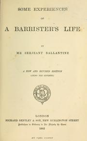 Front cover of Some experiences of a barrister's life by Ballantine, William