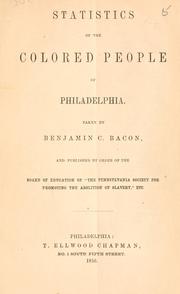 Front cover of Statistics of the colored people of Philadelphia by Pennsylvania Society for Promoting the Abolition of Slavery. Board of Education.