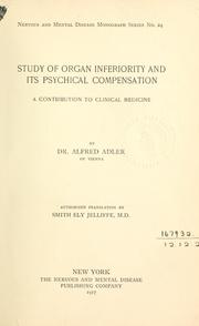 Front cover of Study of organ inferiority and its psychical compensation by Alfred Adler